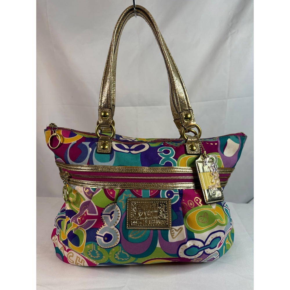 Coach Poppy Graffiti Glam Tote Bag Multicolor Canvas Metallic Gold 15293